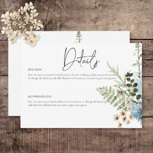 Rustic Dusty Blue Wildflowers & Daisies Details Enclosure Card