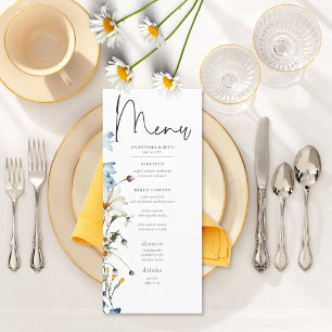 Rustic Dusty Blue Wildflowers & Daisies Long Menu