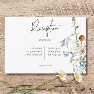 Rustic Dusty Blue Wildflowers & Daisies Reception Enclosure Card