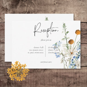 Rustic Dusty Blue Wildflowers & Daisies Reception Enclosure Card