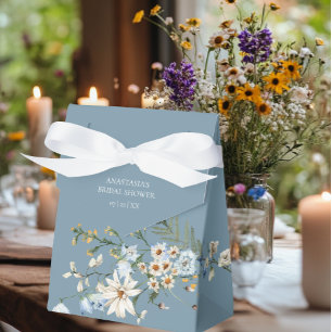 Rustic Dusty Blue Wildflowers & Daisies Shower Favour Box