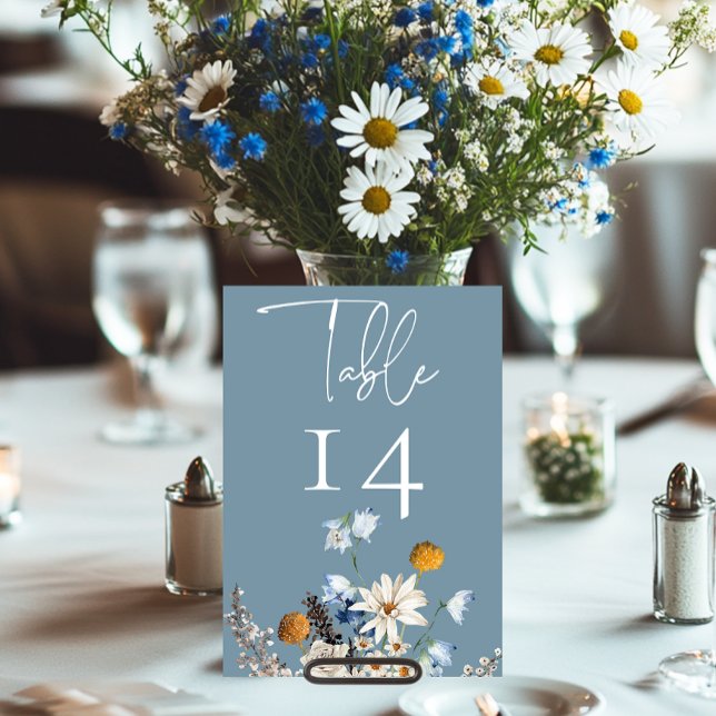 Rustic Dusty Blue Wildflowers & Daisies Shower Table Number (Creator Uploaded)