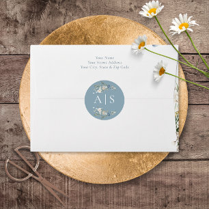 Rustic Dusty Blue Wildflowers & Daisies Wedding Classic Round Sticker