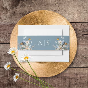 Rustic Dusty Blue Wildflowers & Daisies Wedding Invitation Belly Band