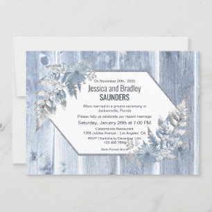 Rustic Dusty Blue Wood Botanical Wedding Reception Invitation