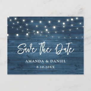 Rustic Dusty Blue Wood Lace Wedding Save The Date Announcement Postcard