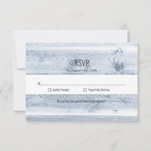 Rustic Dusty Blue Wood Wedding RSVP Card