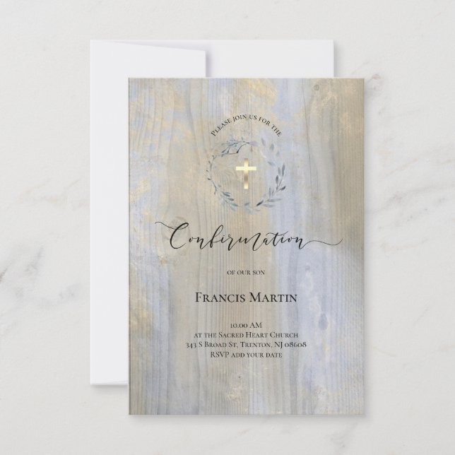 rustic dusty blue wreath watercolor | Confirmation Invitation (Front)