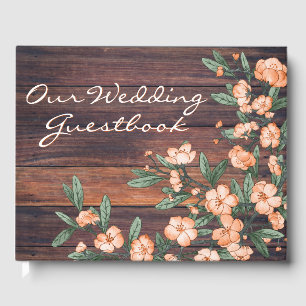 Rustic Dusty Green Orange Cherry Blossoms Wedding Guest Book