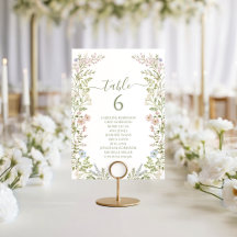 Rustic Dusty Green Wildflower Wedding Table Number