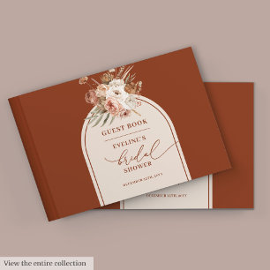 Rustic Dusty Orange Pampas Grass Floral Guest Book