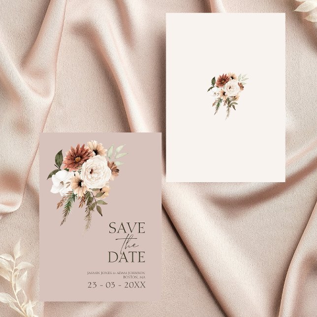 Rustic Dusty Pink and Green Floral Save the Date  (Rustic Dusty Pink Floral Wedding Save the Date)