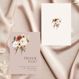 Rustic Dusty Pink and Green Floral Thank You Card