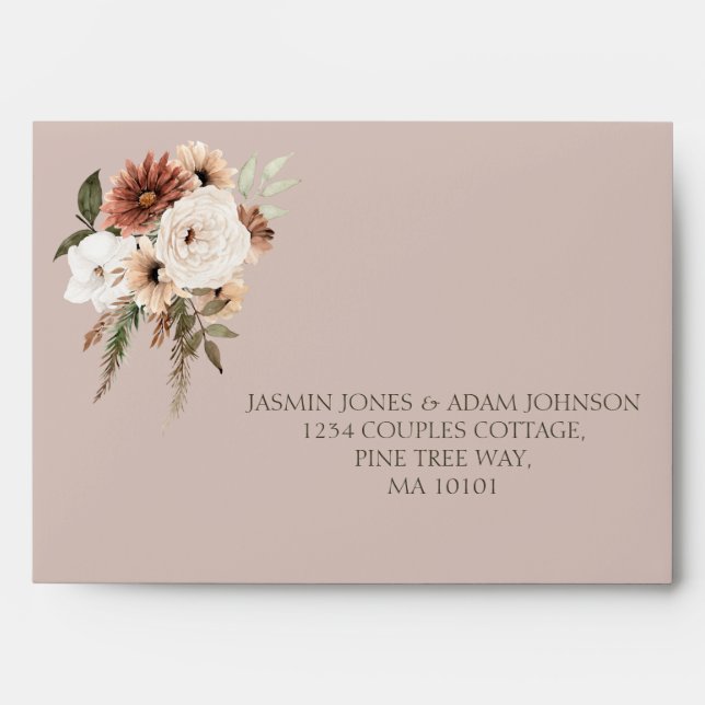 Rustic Dusty Pink and Green Floral Wedding Envelope (Front)
