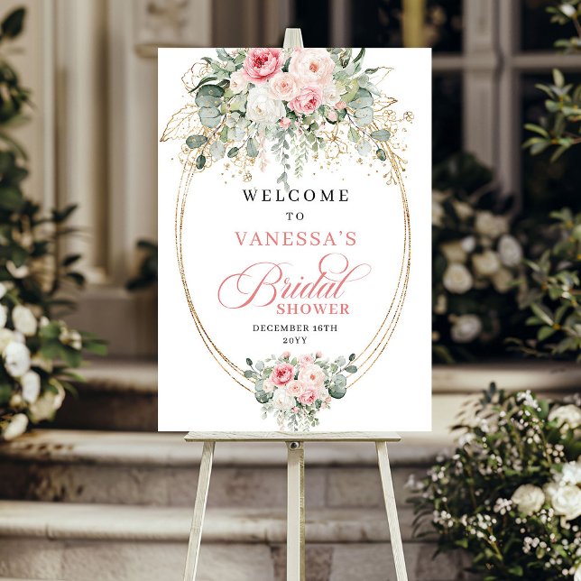 Rustic Dusty Pink Floral Eucalyptus Bridal Shower  Poster (Rustic Dusty Pink Floral Eucalyptus Bridal Shower Welcome)