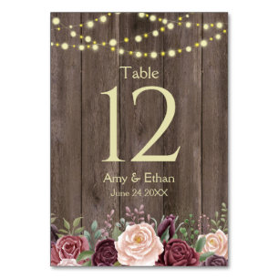 Rustic Dusty Pink Floral Wood Table Number