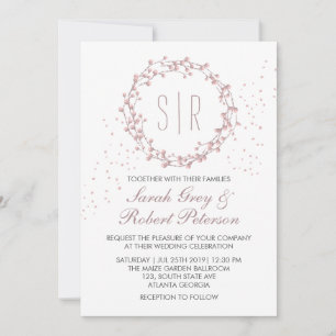 Rustic Dusty Pink Floral Wreath Wedding Invitation