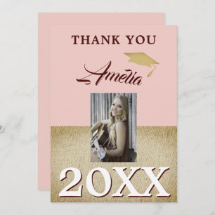 Rustic Dusty Pink Graduate 2 Photo Graduation Thank You Card
