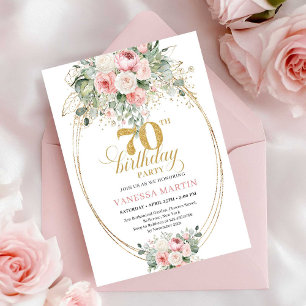 Rustic Dusty Pink Greenery 70th Birthday Invitatio Invitation