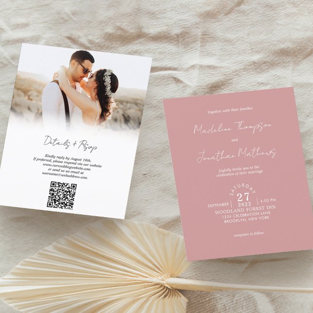 Rustic Dusty Pink Photo Budget Wedding QR Code (Creator Uploaded)