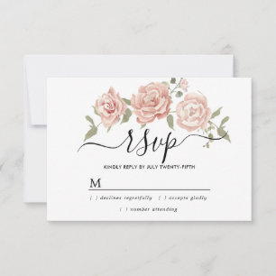 Rustic Dusty Pink Rose Floral Wedding RSVP Card