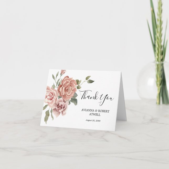 Rustic Dusty Pink Rose Pretty Writing Wedding  Tha Thank You Card (Front)