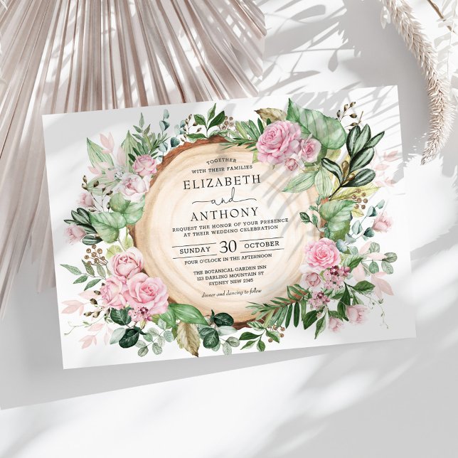 Rustic Dusty Pink Roses Botanical Garden Wedding Invitation (Creator Uploaded)