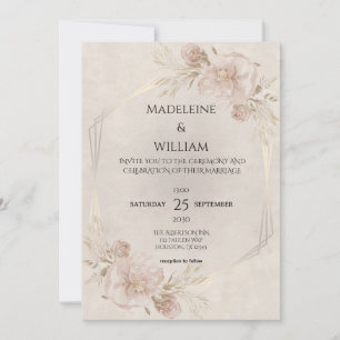 Rustic Dusty Pink Roses & Wildflowers Wedding Save The Date