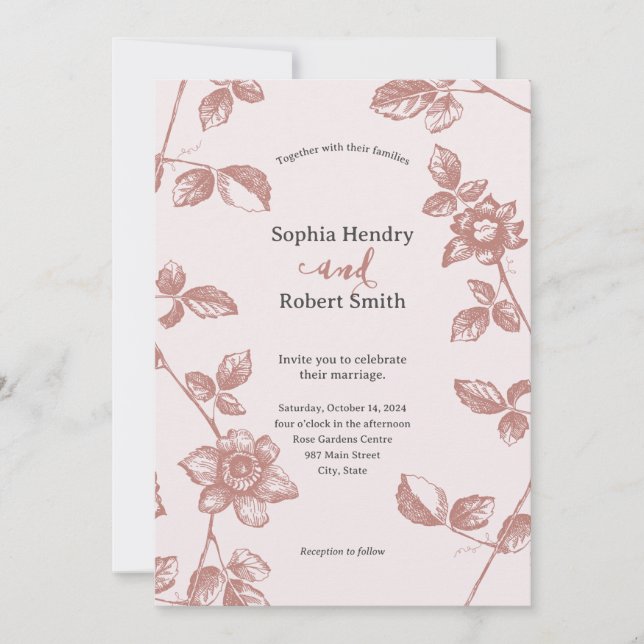 Rustic Dusty Pink Whimsical Floral Wedding Invitation (Front)