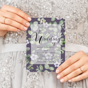 Rustic Dusty Purple Eucalyptus Floral Wedding Invitation
