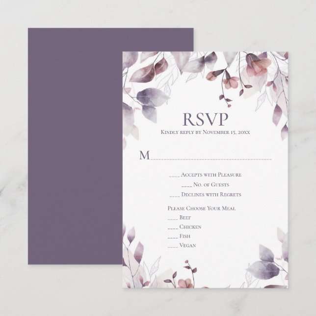 Rustic Dusty Purple Mauve Pink Floral RSVP (Front/Back)