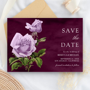 Rustic Dusty Purple Rose Floral Plum Wedding Save The Date