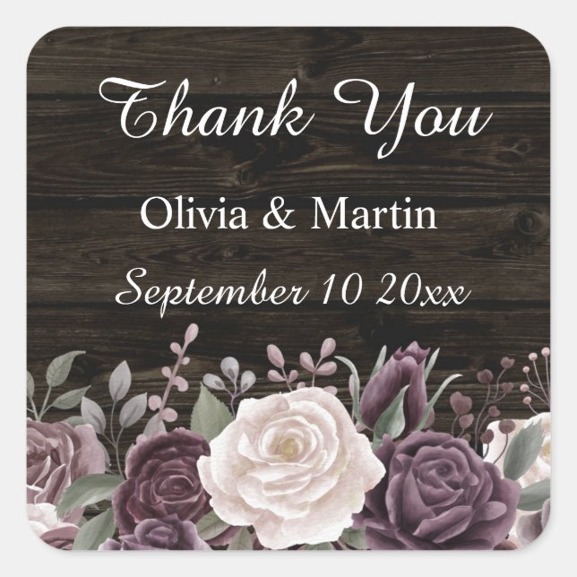 Rustic Dusty Rose Bouquet on Dark Wood Square Sticker (Front)