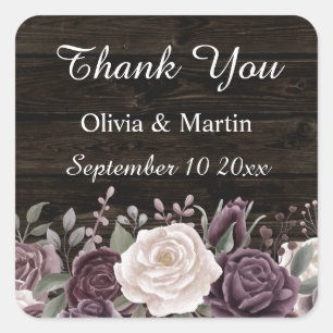 Rustic Dusty Rose Bouquet on Dark Wood Square Sticker