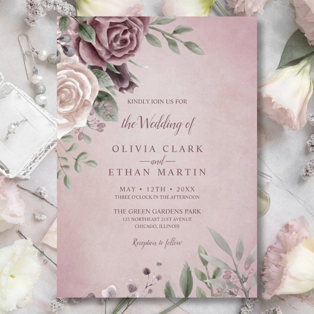 Rustic Dusty Rose Floral Bouquet Pink Invitation (Creator Uploaded)