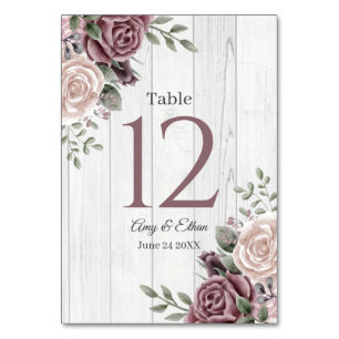 Rustic Dusty Rose Floral Wood Table Number
