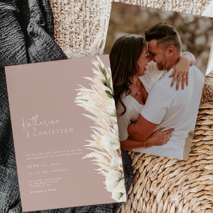 Rustic Dusty Rose Modern Photo Wedding Invitation