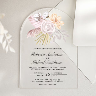 Rustic Dusty Rose Pink Floral Wedding Acrylic Invitations