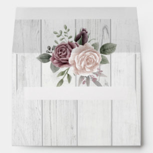 Rustic Dusty Rose Watercolor Flowers Wood Envelope