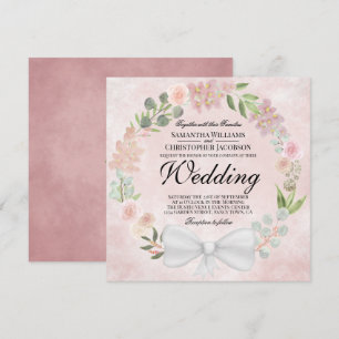 Rustic Dusty Rose Watercolor Wreath Wedding Invitation