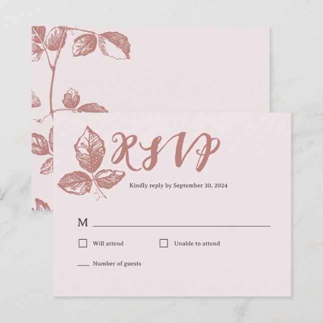 Rustic Dusty Rose Whimsical Floral RSVP Card (Front/Back)