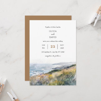 Rustic Dusty Windy Bluffs Ocean View beach wedding Invitation