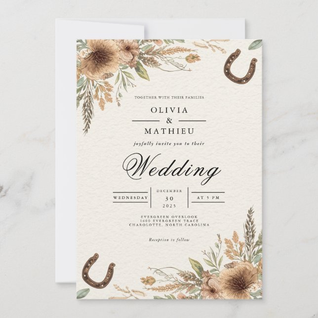 Rustic Earth Bloom Arch Wedding Invitation (Front)