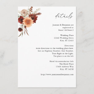 Rustic Earth & Champagne Florals Details Enclosure Card