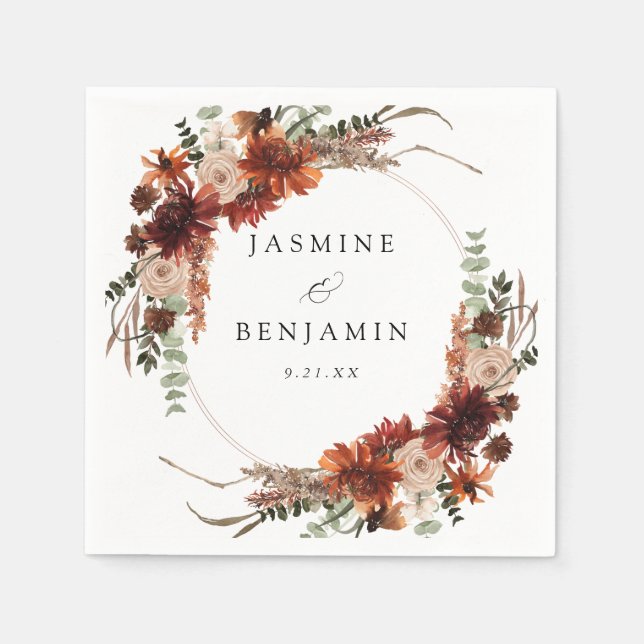 Rustic Earth & Champagne Florals Name v3 Napkin (Front)
