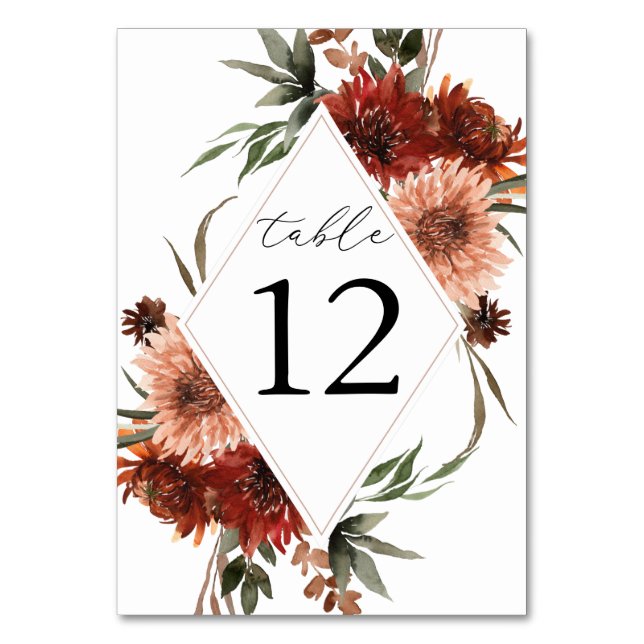 Rustic Earth & Champagne Florals Table Number (Back)