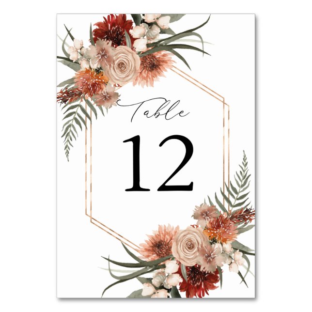Rustic Earth & Champagne Florals Table Number 2 (Front)