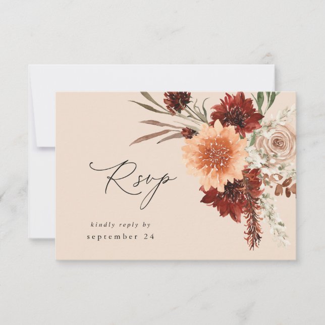 Rustic Earth & Champagne Florals w Meal RSVP -BEIG (Front)