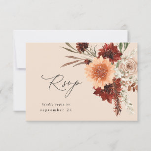 Rustic Earth & Champagne Florals w Meal RSVP -BEIG Card