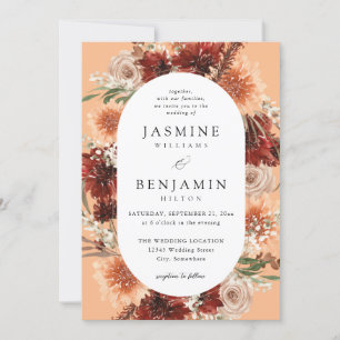Rustic Earth & Champagne Florals Wedding- Peach Invitation